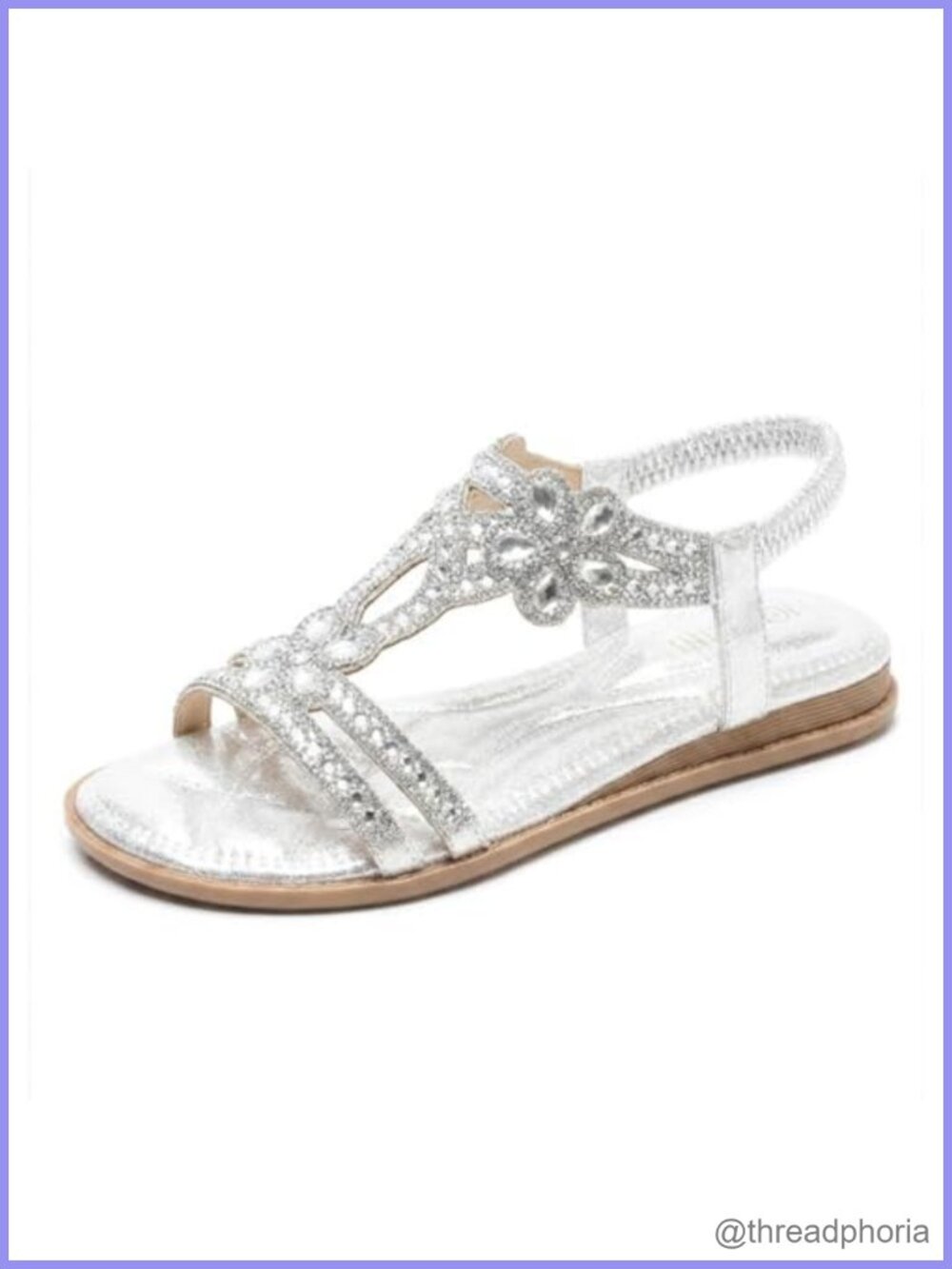 Women's Rhinestone Flat Sandals Slingback Arch Support Dressy Summer Shoes